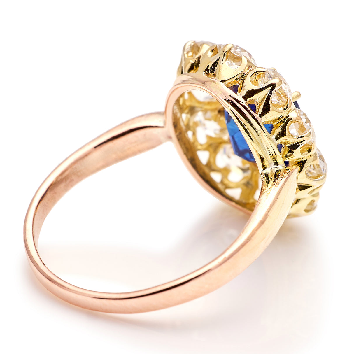 Antique, Victorian sapphire & diamond cluster, 18ct rose gold