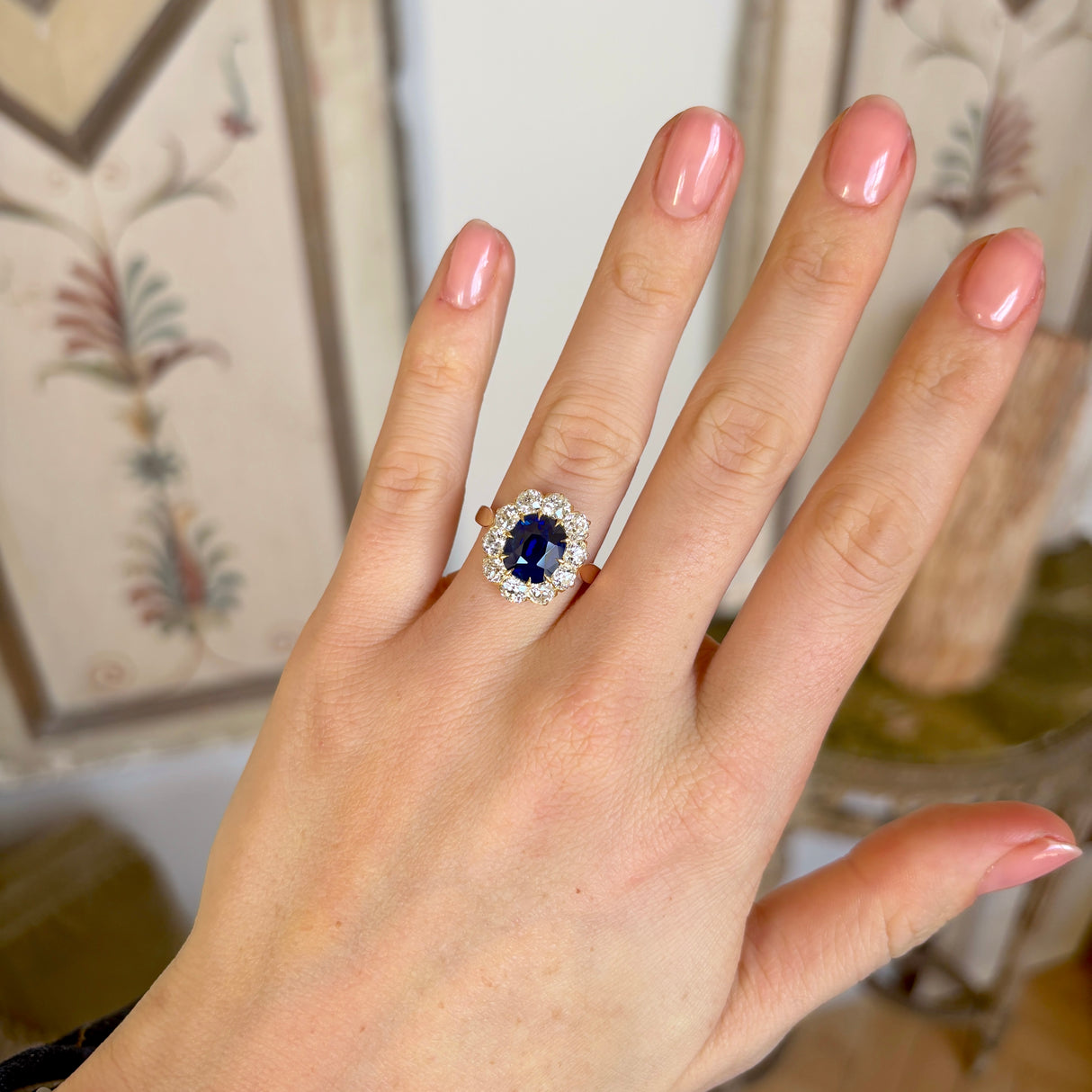 Antique, Victorian sapphire & diamond cluster, 18ct rose gold-1