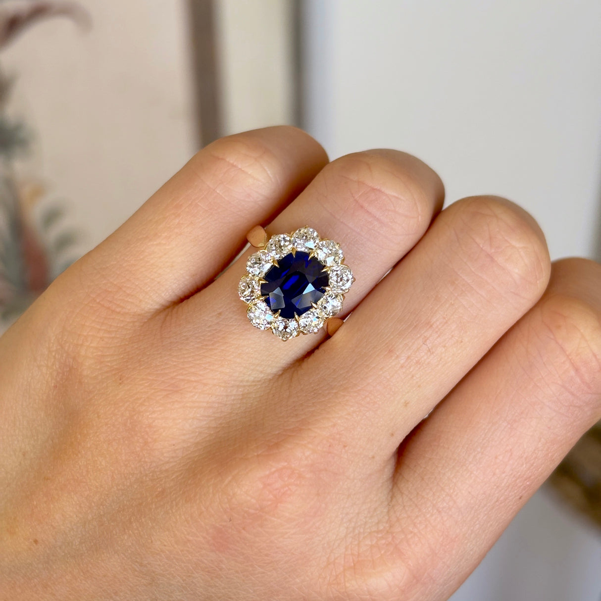 Antique, Victorian sapphire & diamond cluster, 18ct rose gold 3