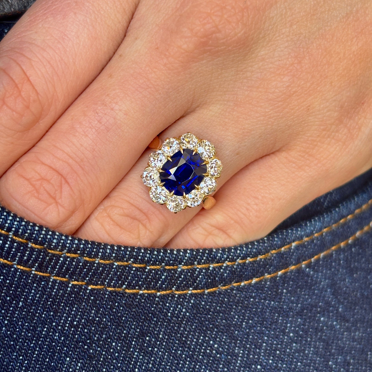 Antique, Victorian sapphire & diamond cluster, 18ct rose gold 5