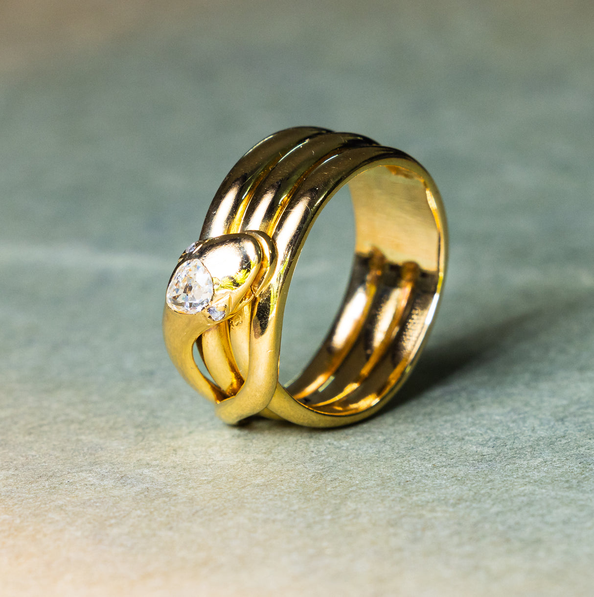 Antique, Victorian diamond set snake ring, 18ct yellow gold side