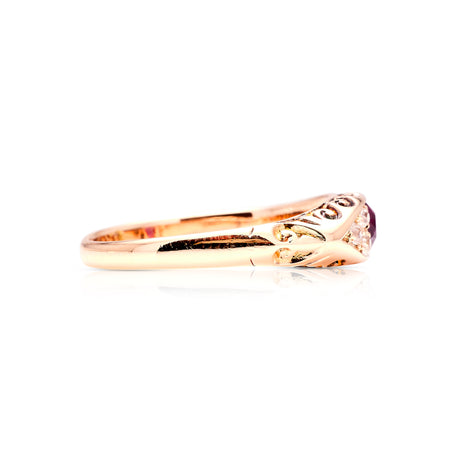 Antique, Victorian ruby & diamond ring side view