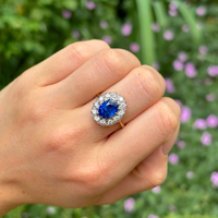 Vintage, 1940s, Burmese sapphire & diamond cluster ring