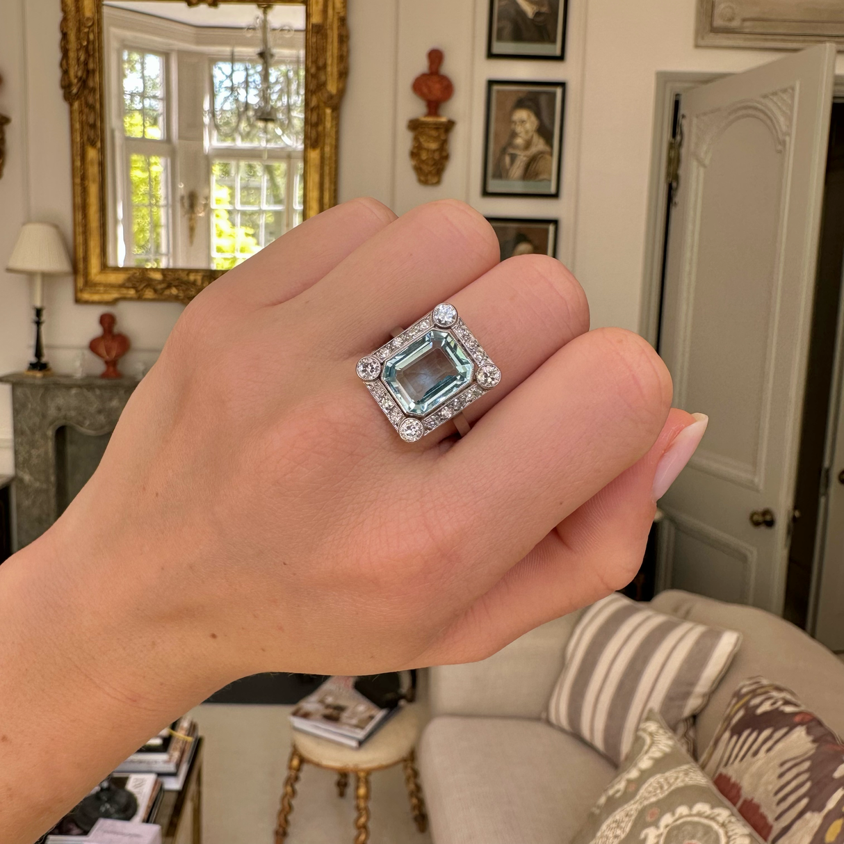 Belle Époque aquamarine & diamond panel ring