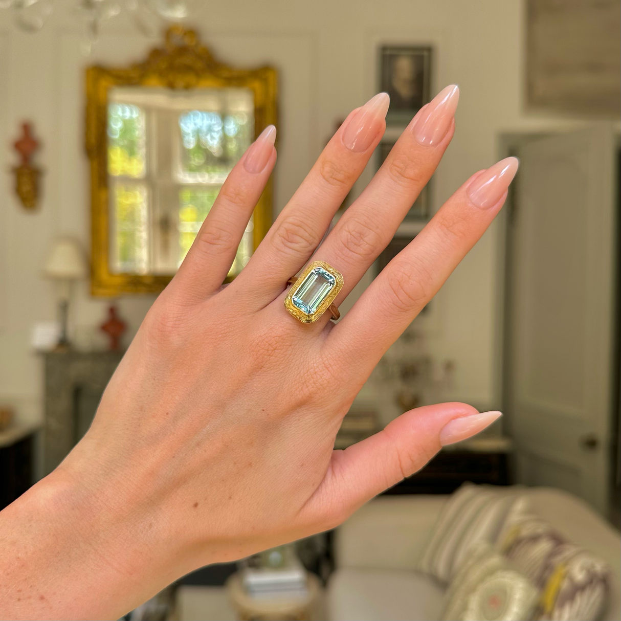 Art Deco, emerald-cut aquamarine ring