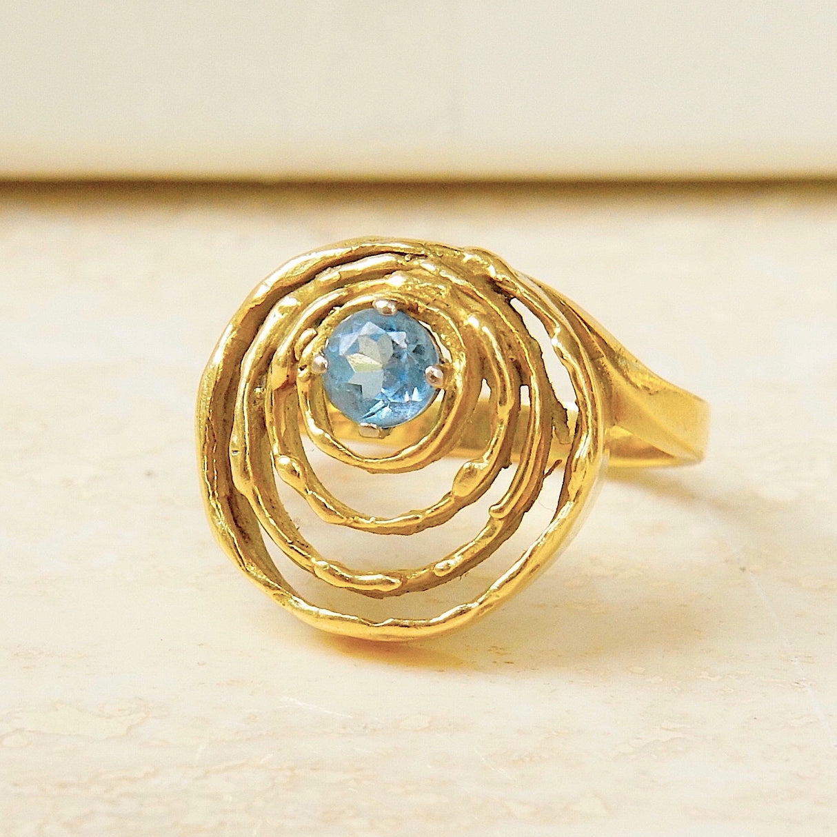 Reserved! Vintage John Donald sculptural aquamarine ring, 18ct yellow gold