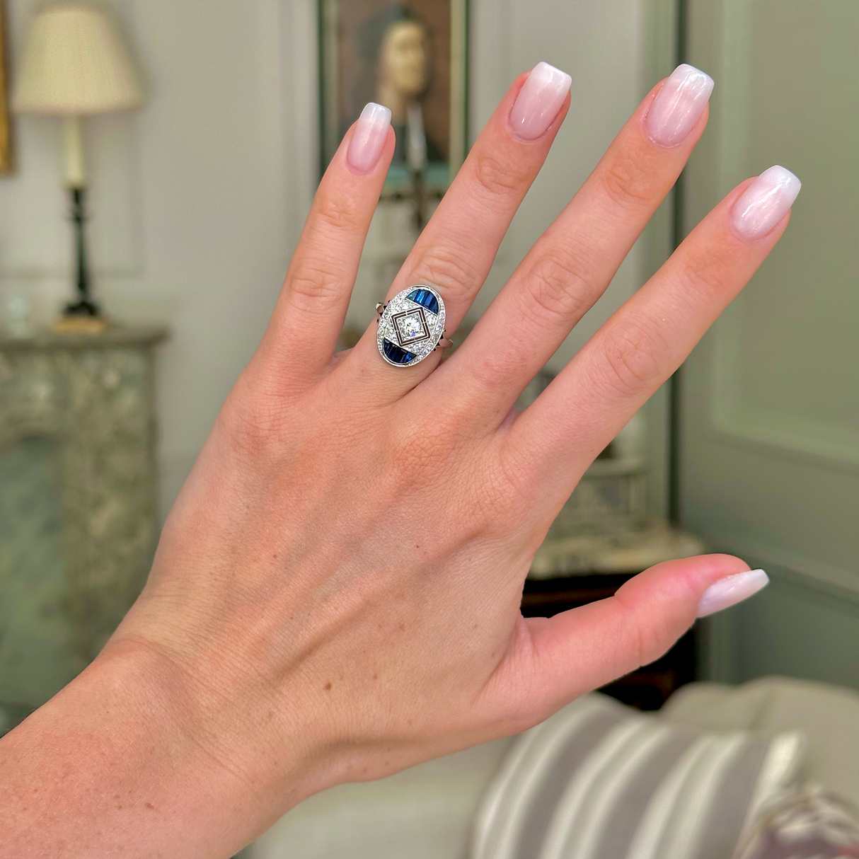 Art Deco diamond and sapphire ring, platinum