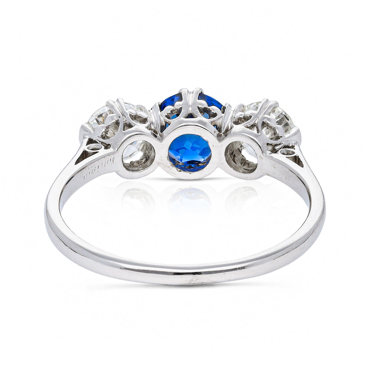 Antique, Art Deco sapphire & diamond three stone ring, platinum
