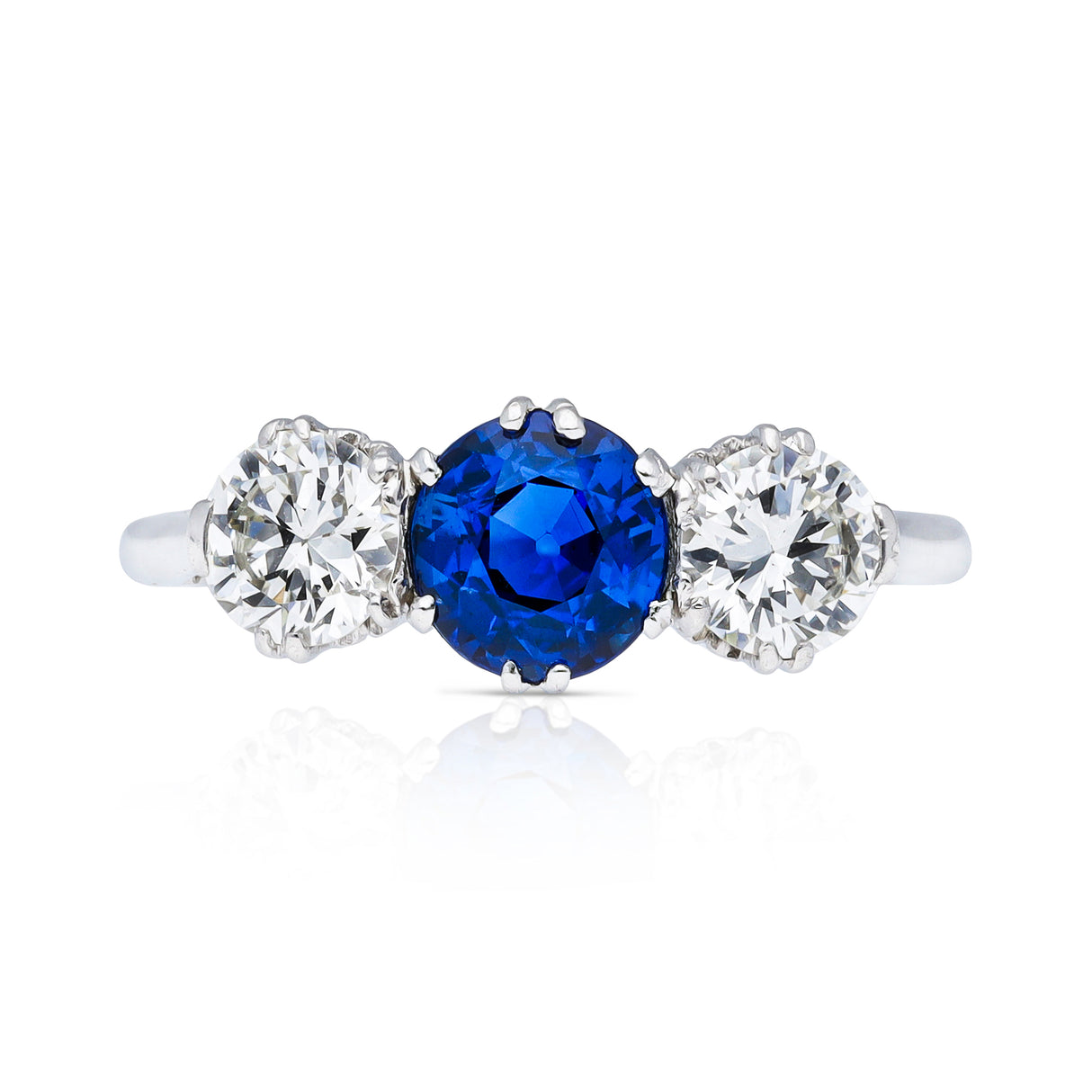 Antique, Art Deco sapphire & diamond three stone ring, platinum