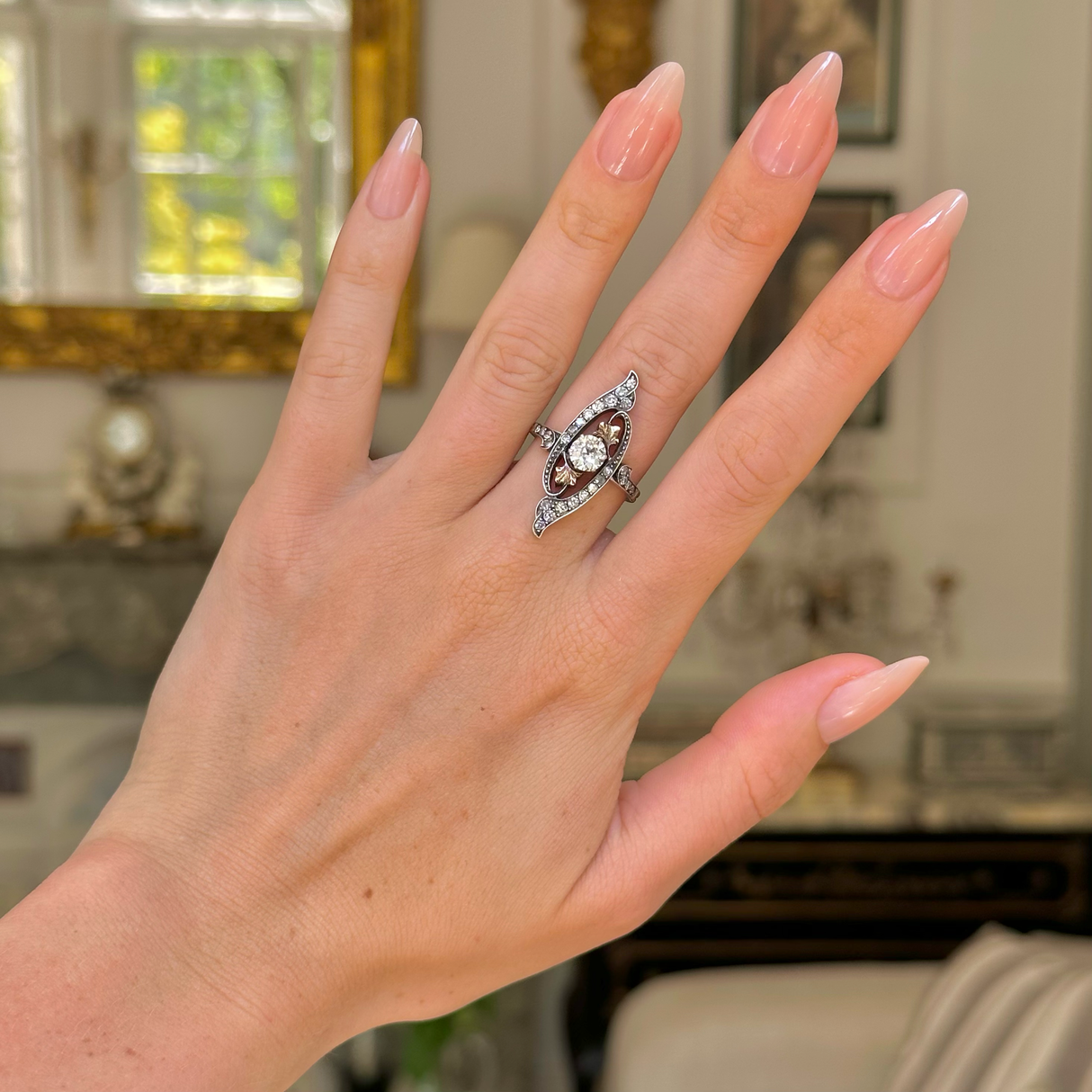 Art Nouveau, diamond ring & silver