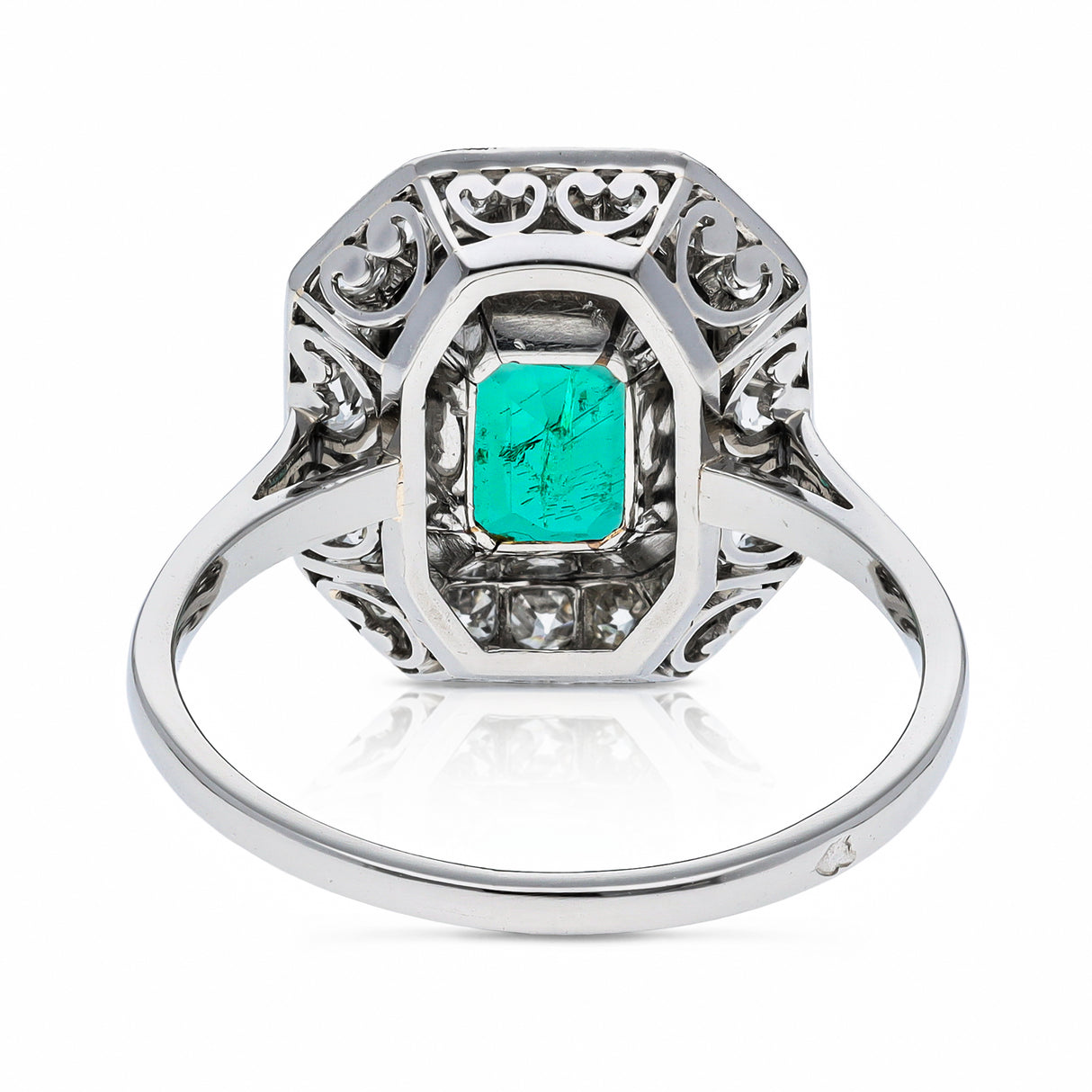 Art Deco, 1920s, emerald and diamond cluster engagement ring, platinum