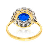 Art Deco, sapphire & diamond daisy cluster engagement ring, 18ct yellow gold