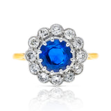 Art Deco, sapphire & diamond daisy cluster engagement ring, 18ct yellow gold