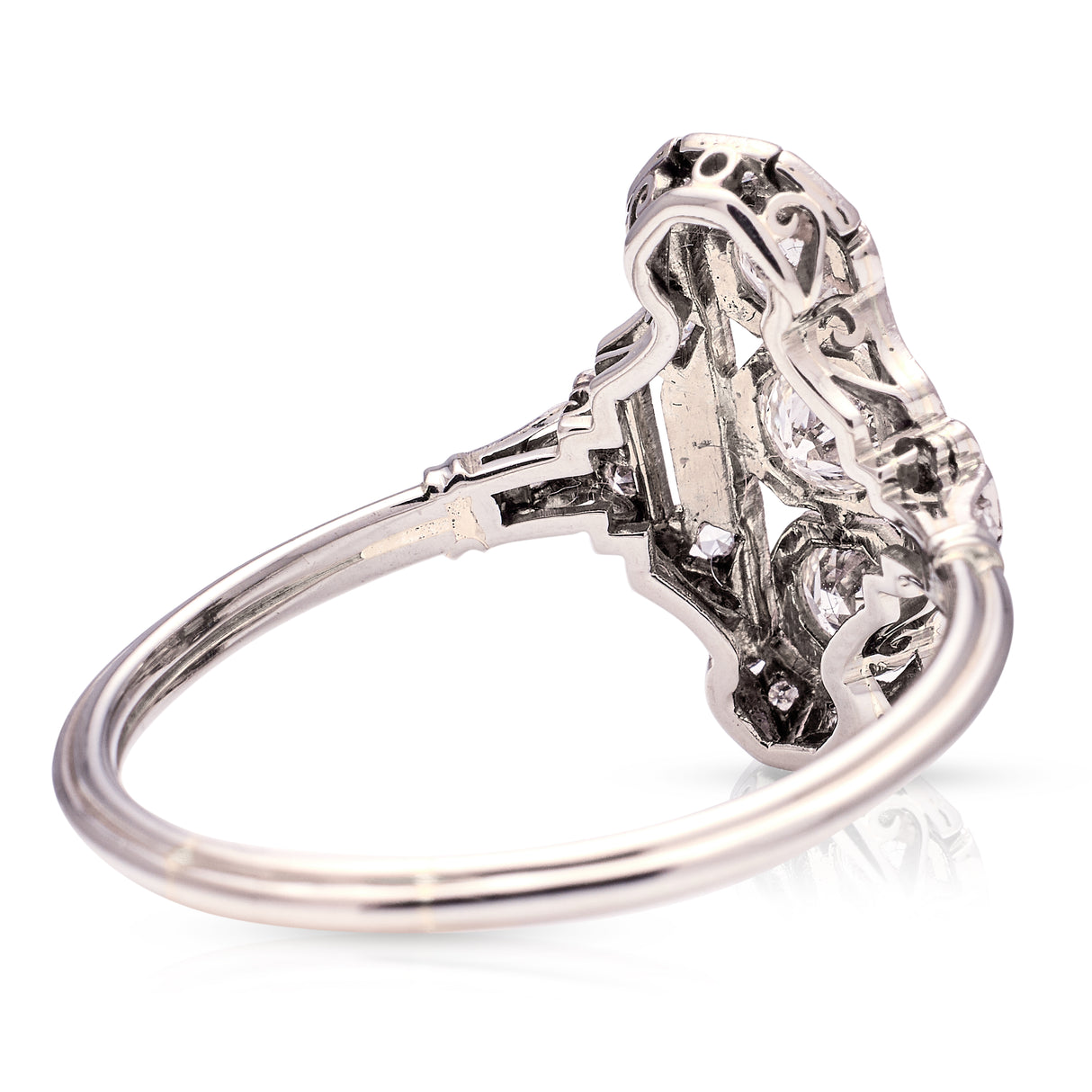 Vintage, Art Deco three-stone diamond panel ring