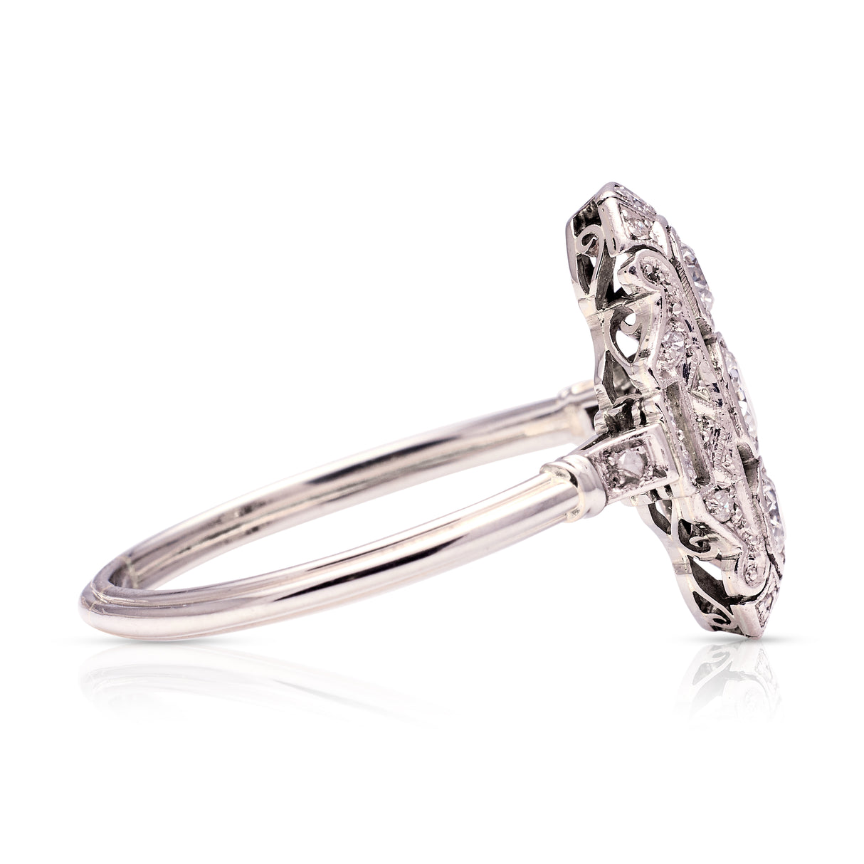 Vintage, Art Deco three-stone diamond panel ring