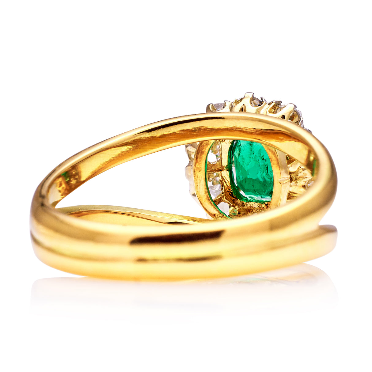 Vintage, emerald and diamond cluster ring, 18ct yellow gold