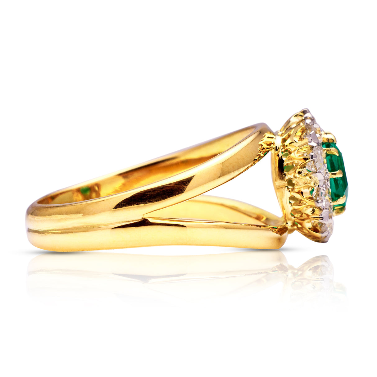 Vintage, emerald and diamond cluster ring, 18ct yellow gold