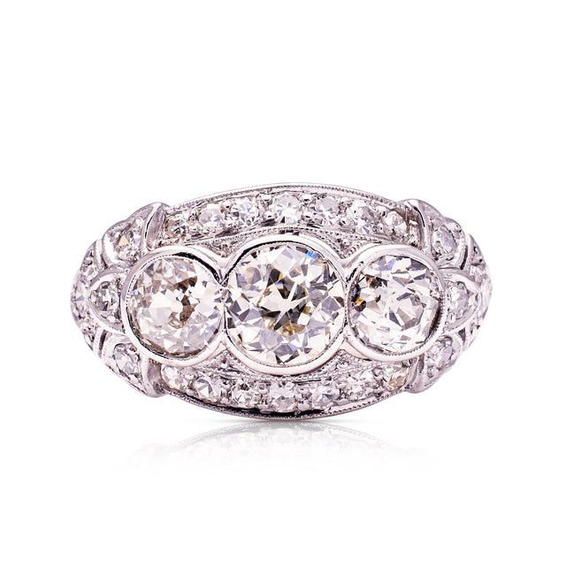 Vintage, Art Deco Diamond Three-Stone Engagement Ring, Platinum front view