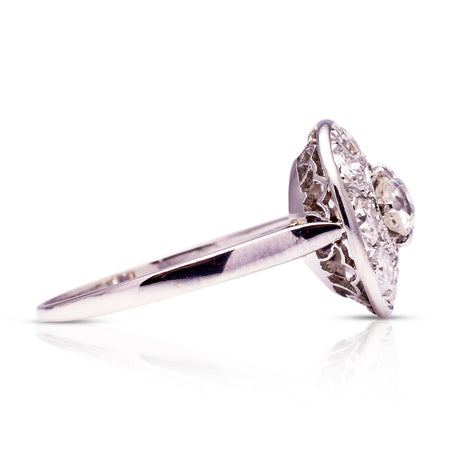 Vintage, Art Deco Diamond Cluster Ring, Platinum side view