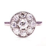 Vintage, Art Deco Diamond Cluster Ring, Platinum, front view