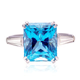 Vintage, blue topaz & diamond ring, platinum