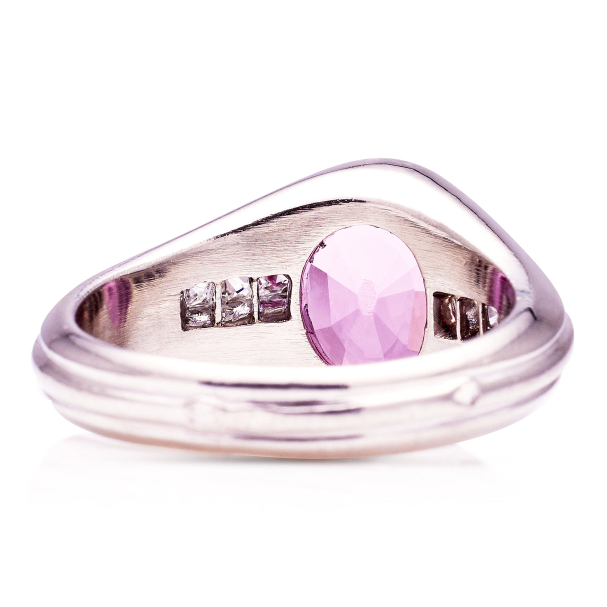 Art Deco vintage pink sapphire and diamond ring, rear view.