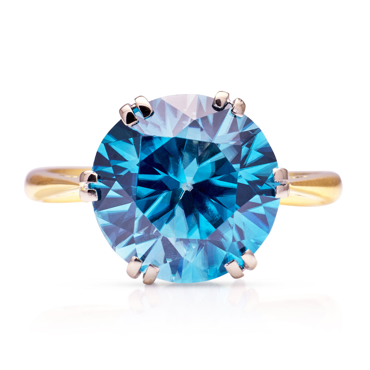 art deco zircon single stone ring, front view.