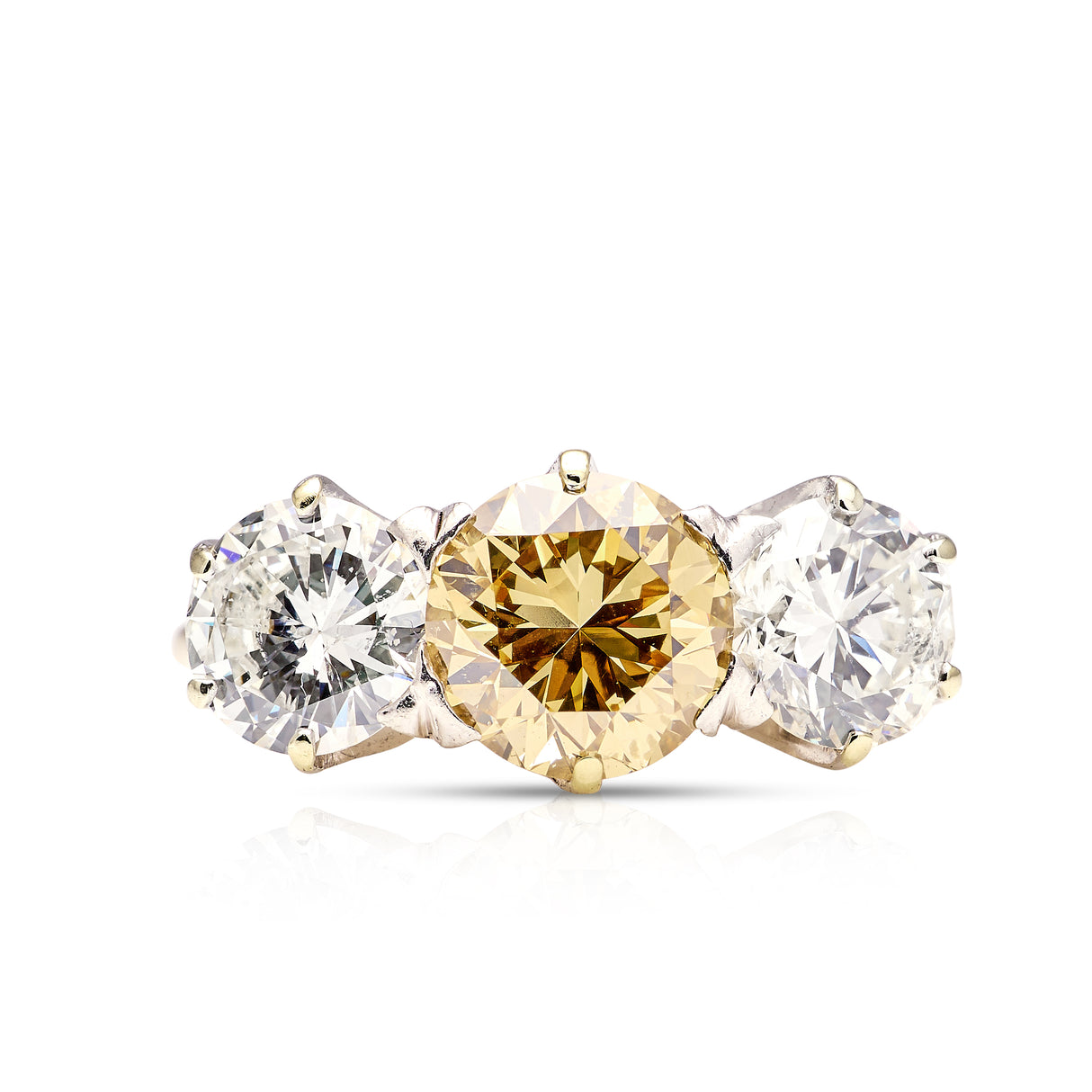 1960s three-stone natural cinnamon brown & white diamond engagement ring