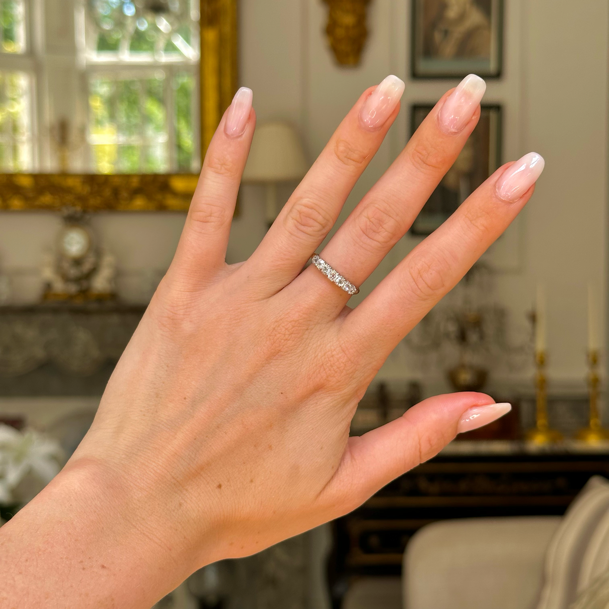 Early Victorian diamond half hoop ring, silver