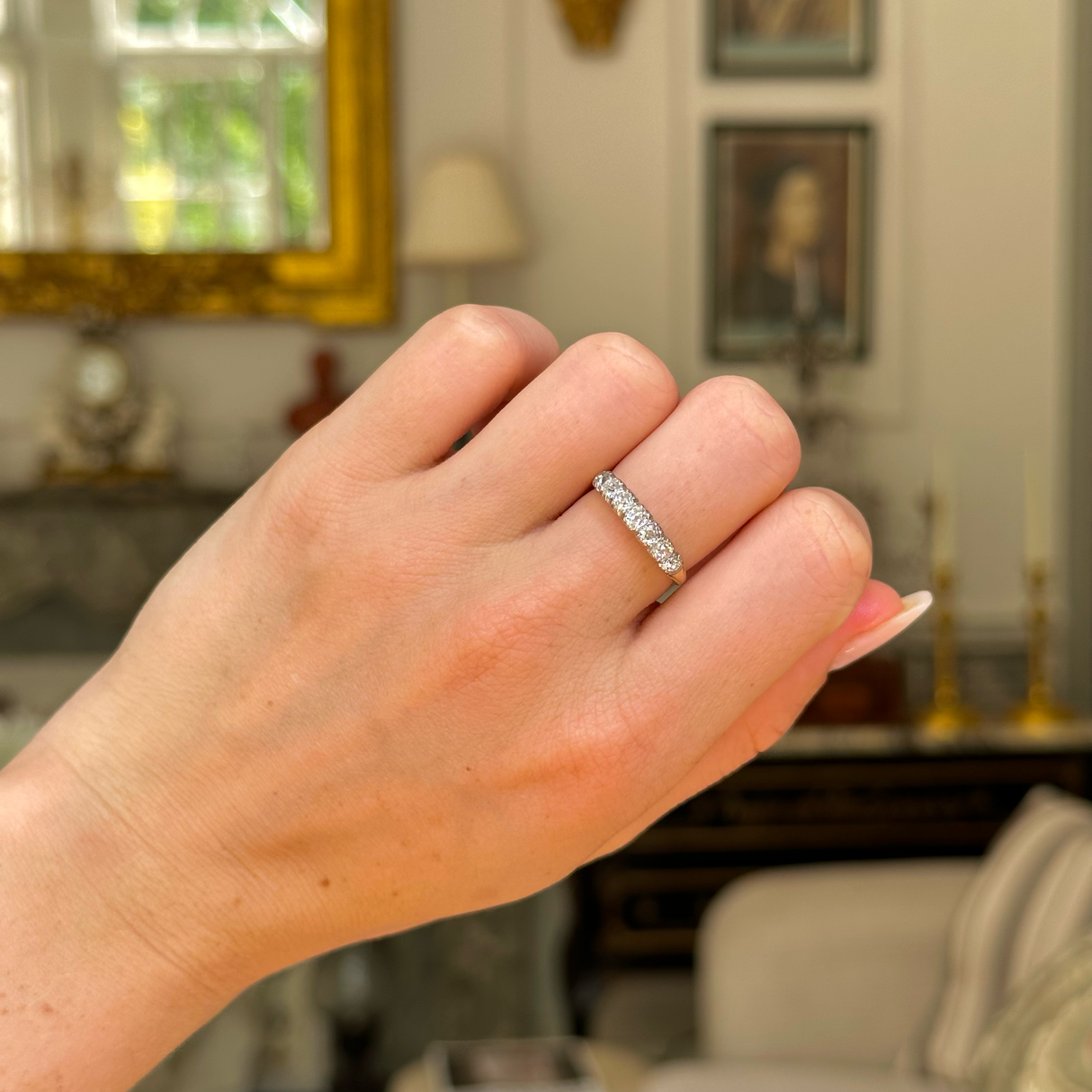 Early Victorian diamond half hoop ring, silver