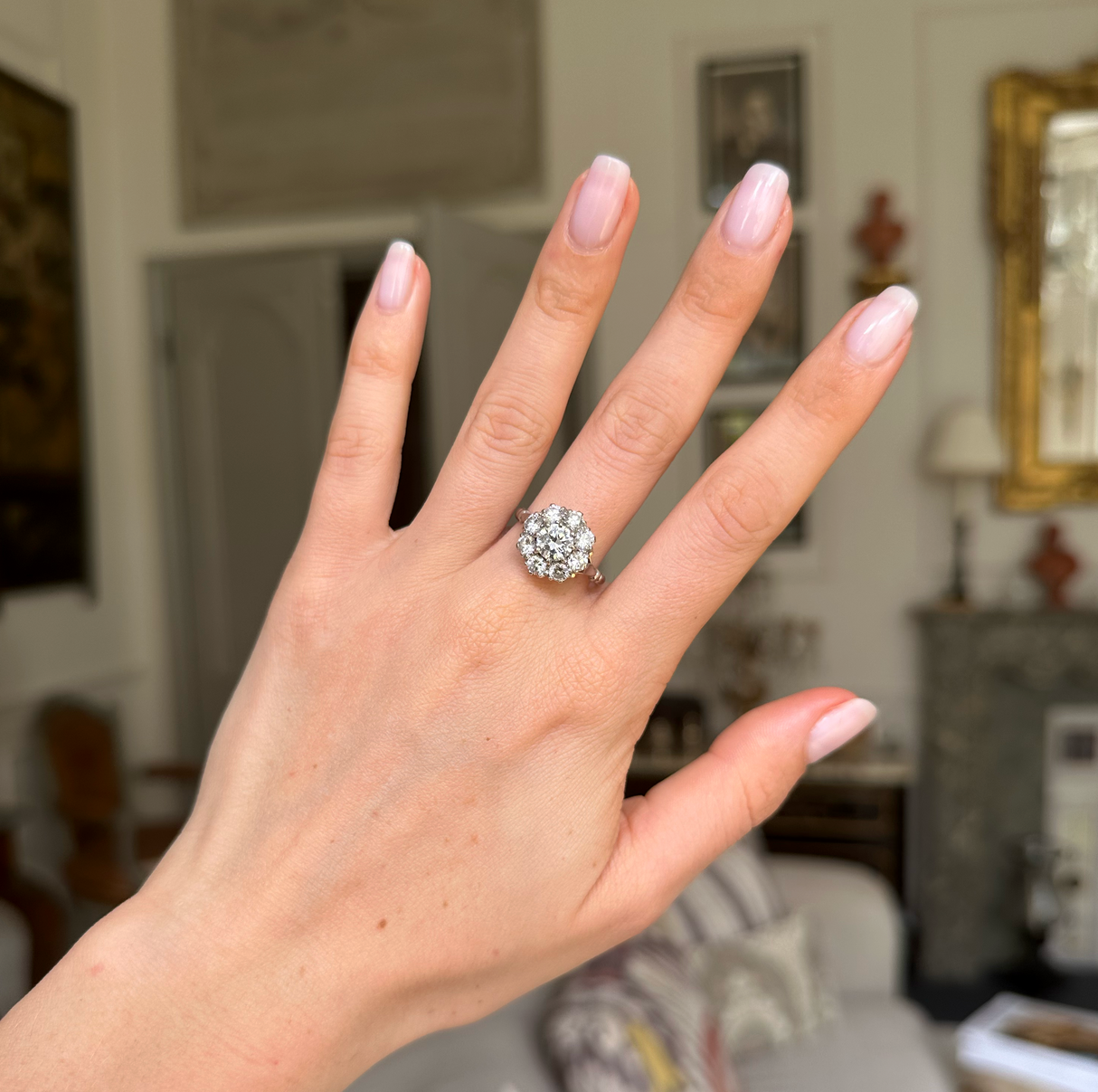 Engagement, diamond cluster ring, antique