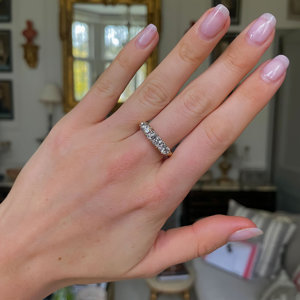 Antique, diamond five-stone engagement ring