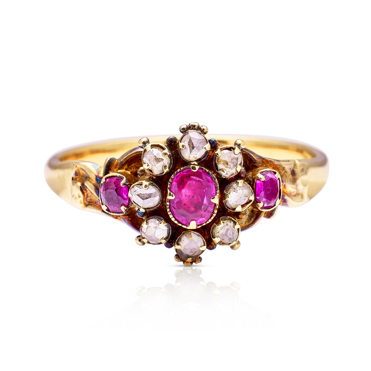 Antique, early Victorian ruby & diamond cluster ring
