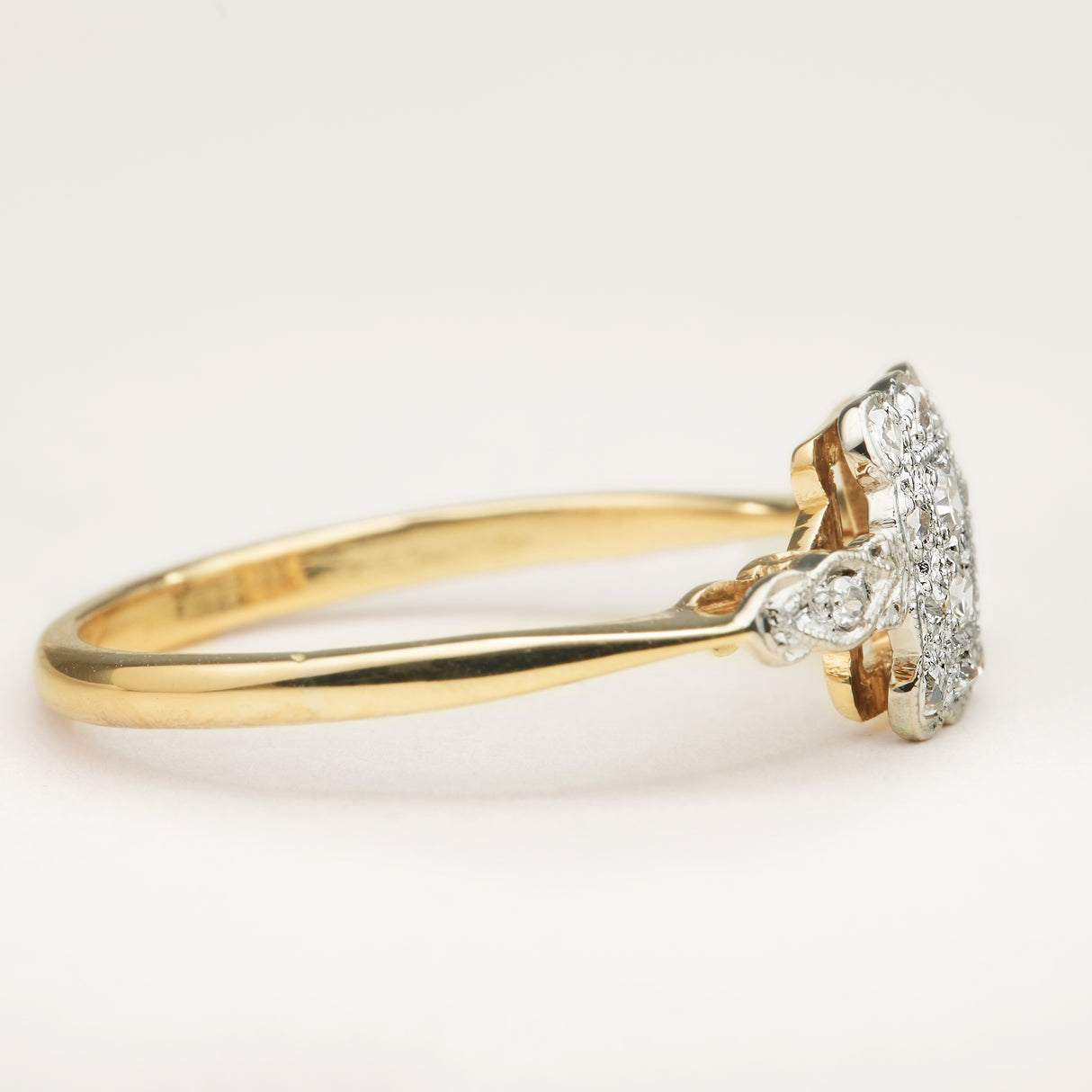 Antique, Edwardian diamond panel cluster engagement ring side