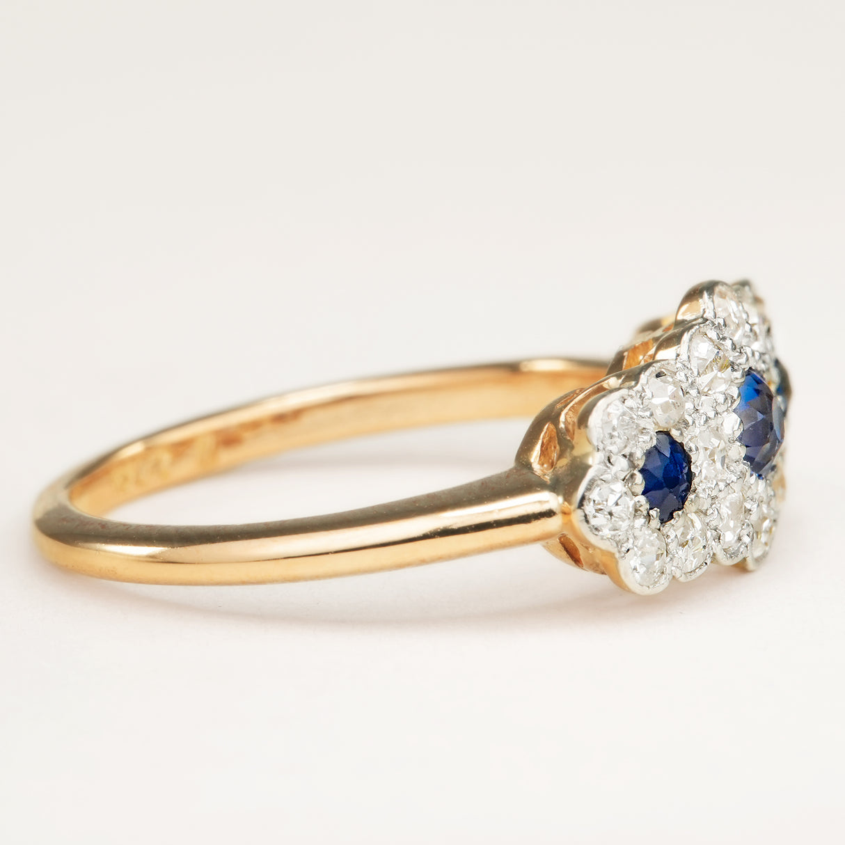 Antique, Edwardian sapphire and diamond triple cluster ring