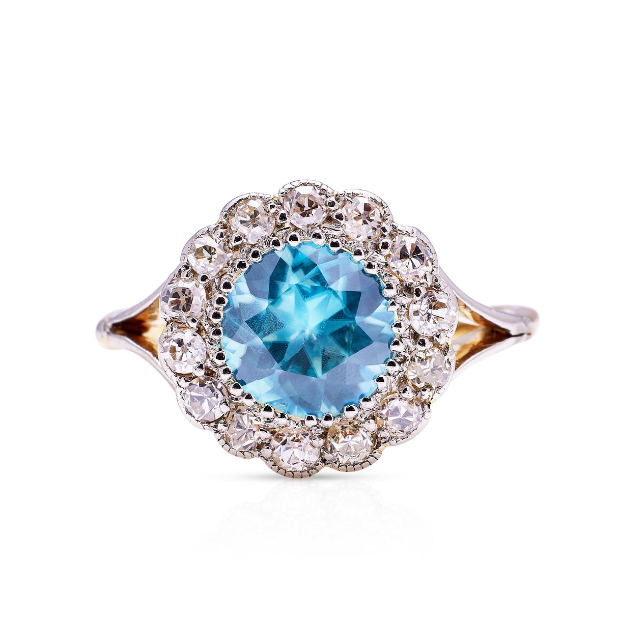 Edwardian, blue zircon & diamond cluster ring