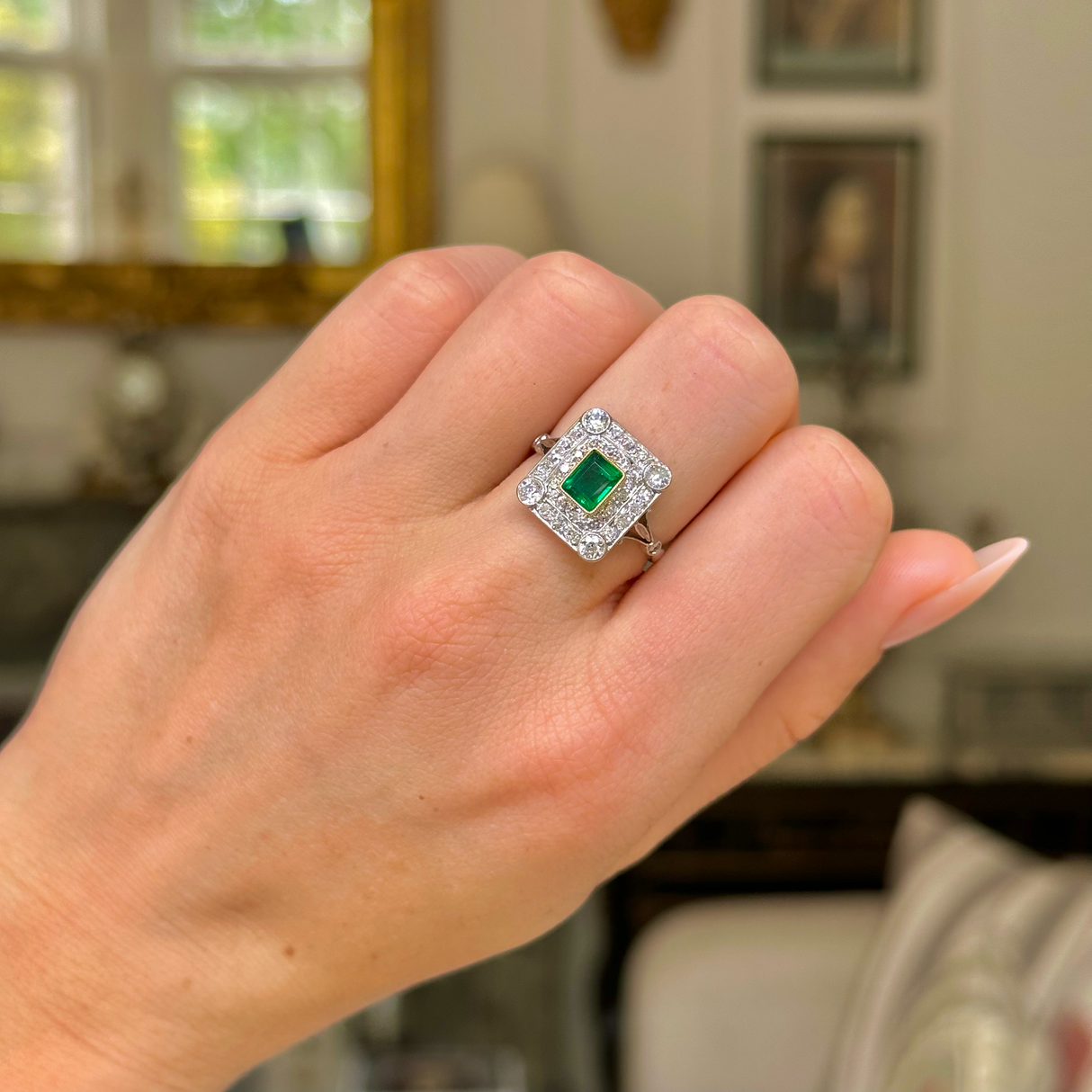 Vintage, Art Deco, emerald & diamond cluster ring