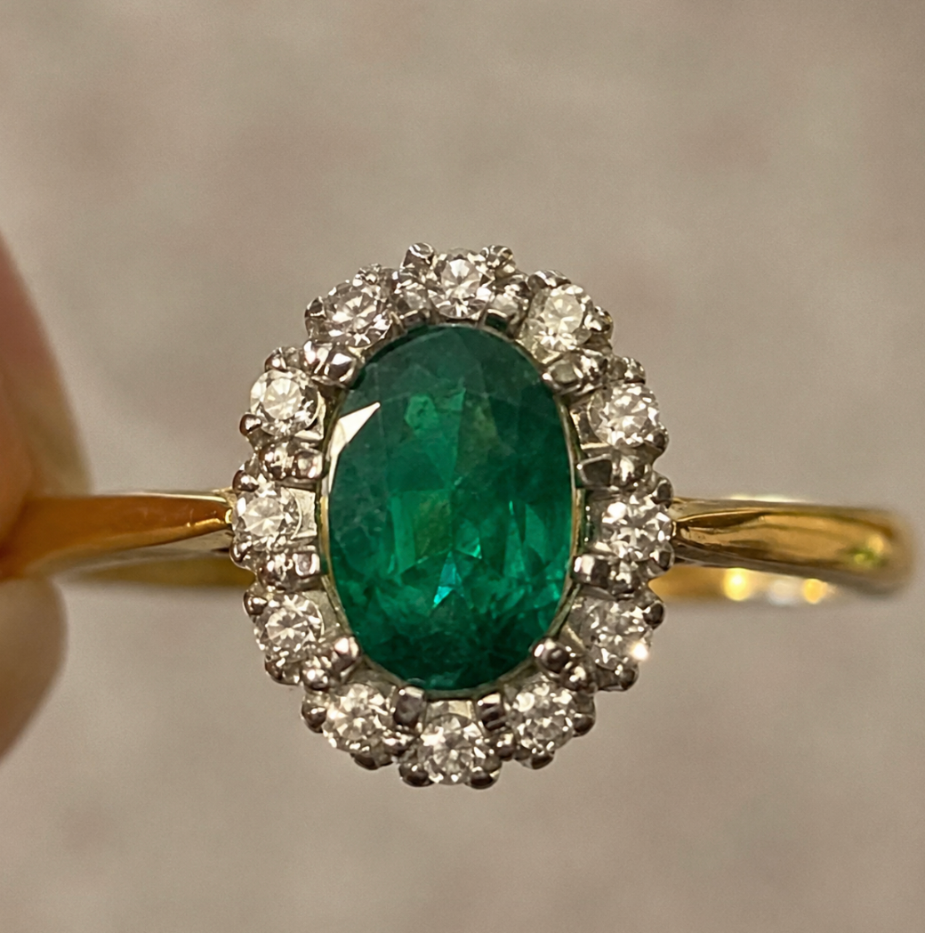 Bespoke, Vintage, 1980's emerald and diamond cluster ring