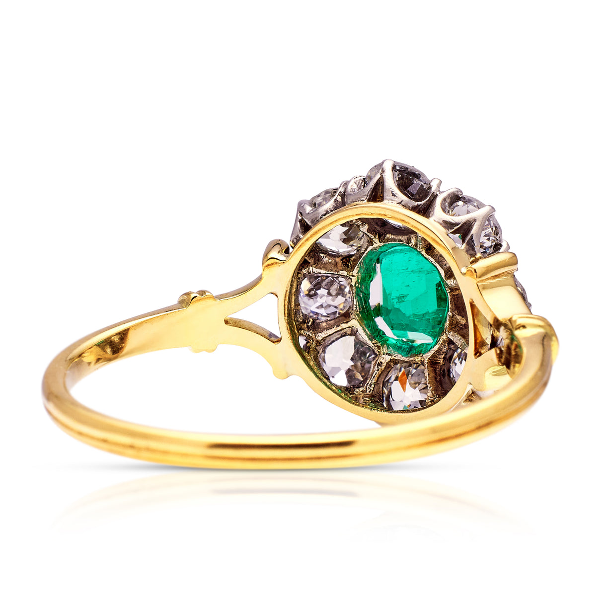 Antique, Edwardian emerald & diamond cluster ring, 18ct yellow gold
