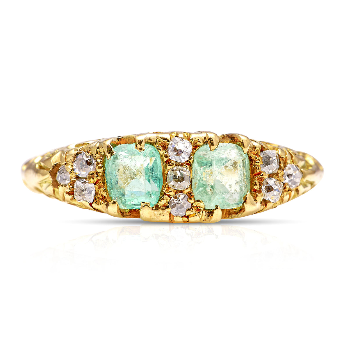Antique, Edwardian emerald and diamond engagement ring, 18ct yellow gold