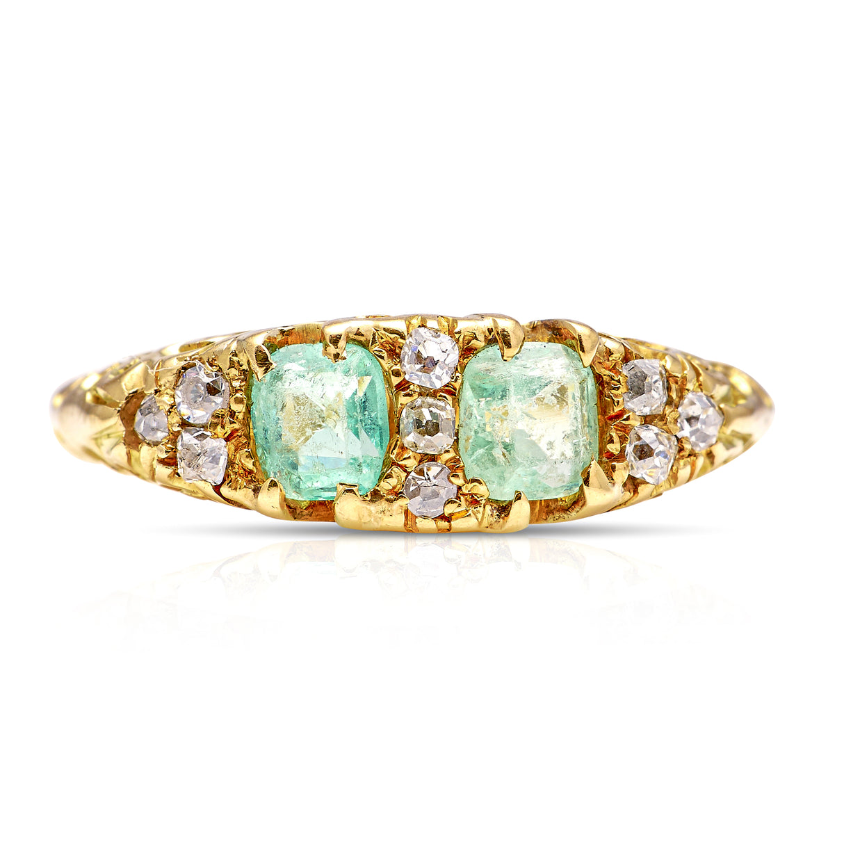 Antique, Edwardian emerald and diamond engagement ring, 18ct yellow gold