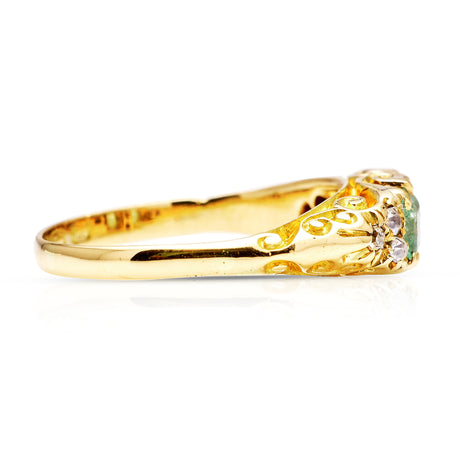 Antique, Edwardian Emerald and Diamond Engagement Ring, 18ct Yellow Gold