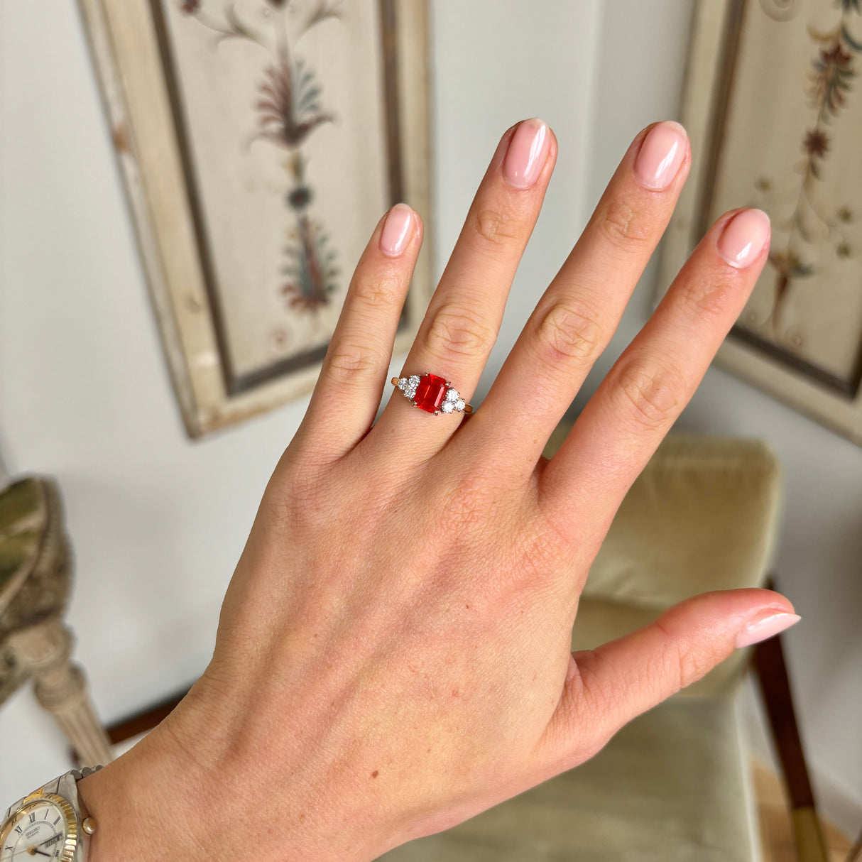 Antique vintage red fire opal ring