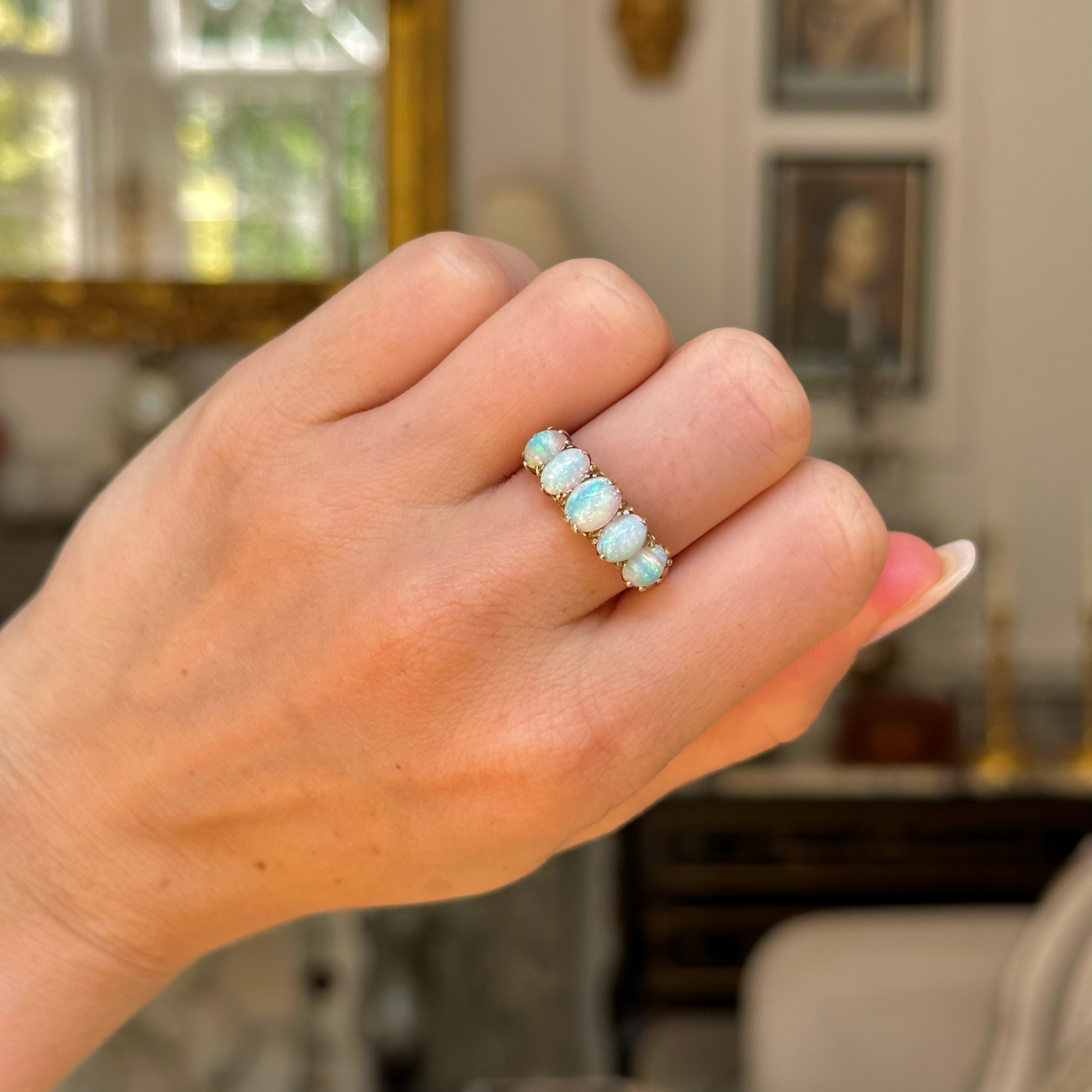 Antique, Edwardian, five-stone opal ring