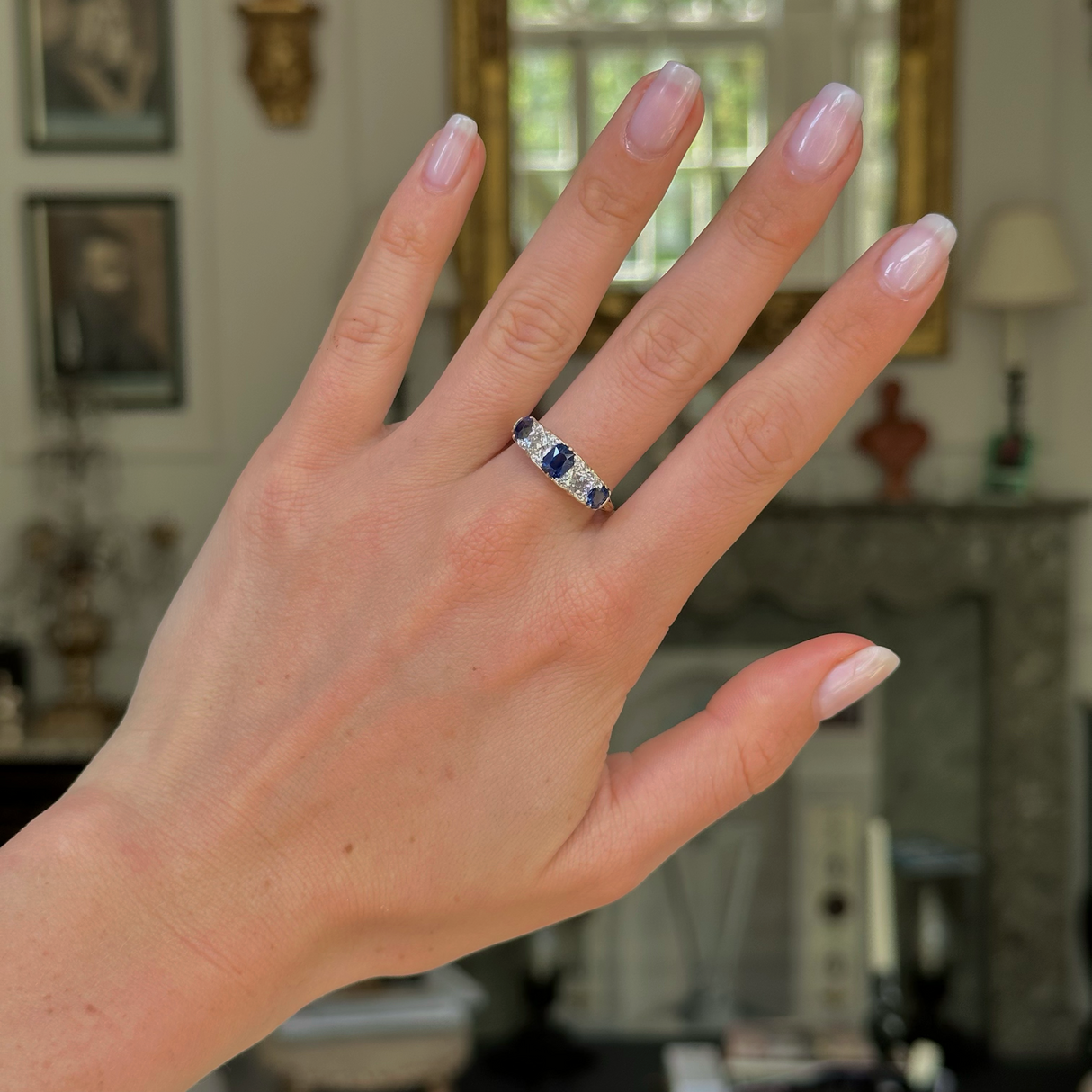 Antique sapphire & diamond five-stone ring