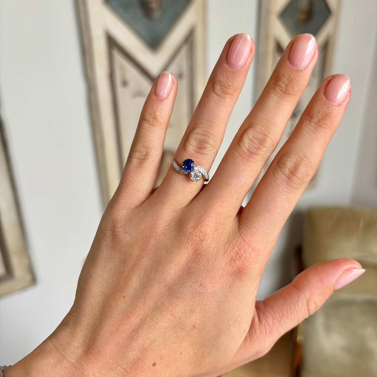 Antique, Edwardian sapphire & diamond toi et moi ring