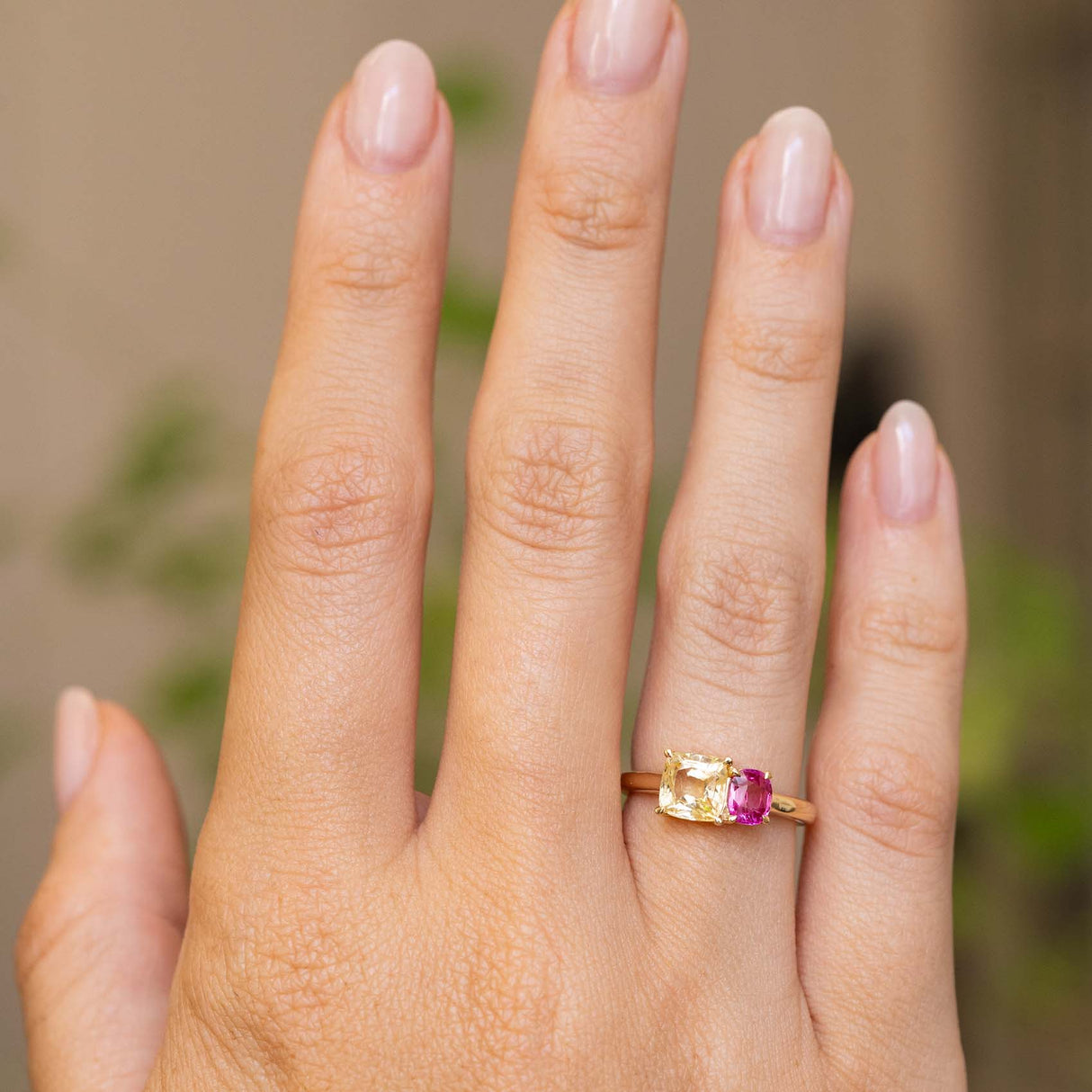 Antique-inspired, Yellow and pink sapphire Toi et Moi engagement ring