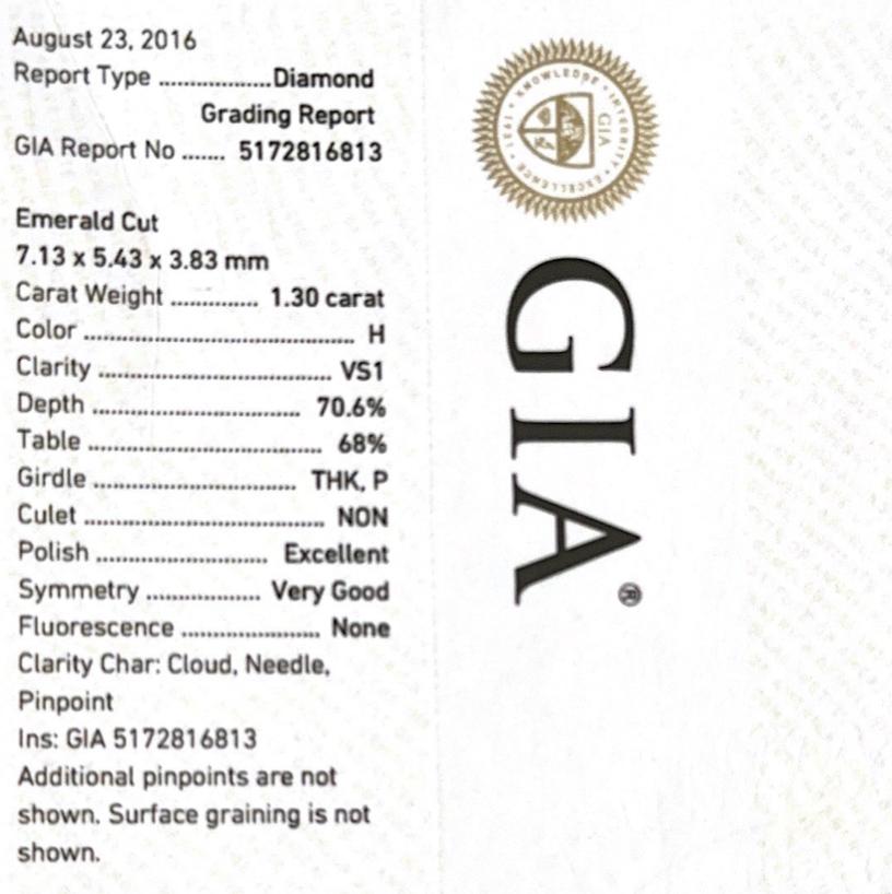Emerald-cut 1.30ct vs1 diamond three-stone engagement ring