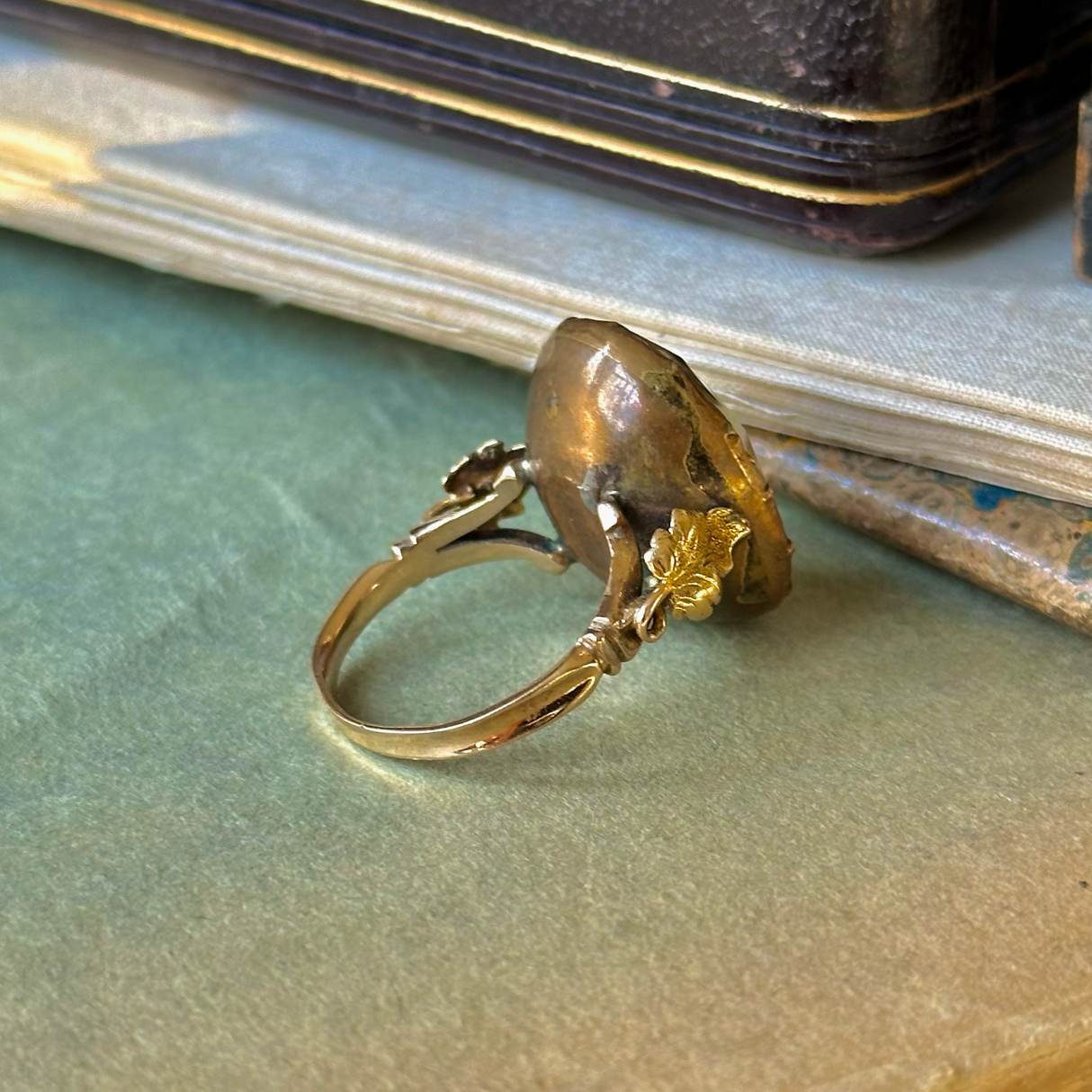 georgian green glass cocktail ring, rear view.