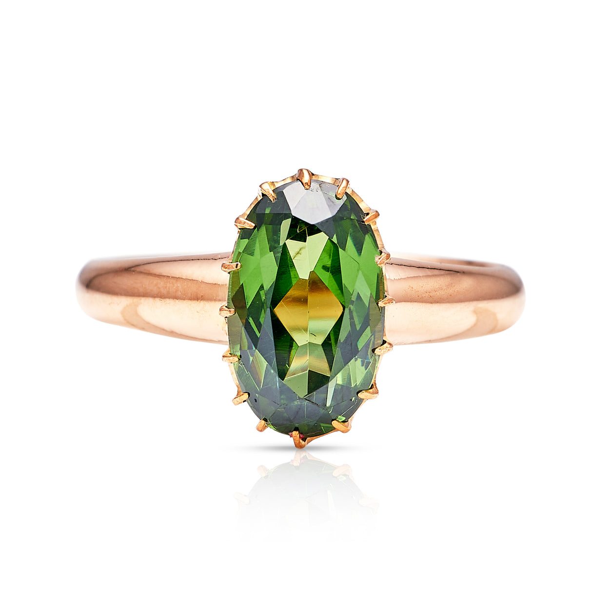 Antique, Victorian green zircon single-stone ring, 15ct yellow gold